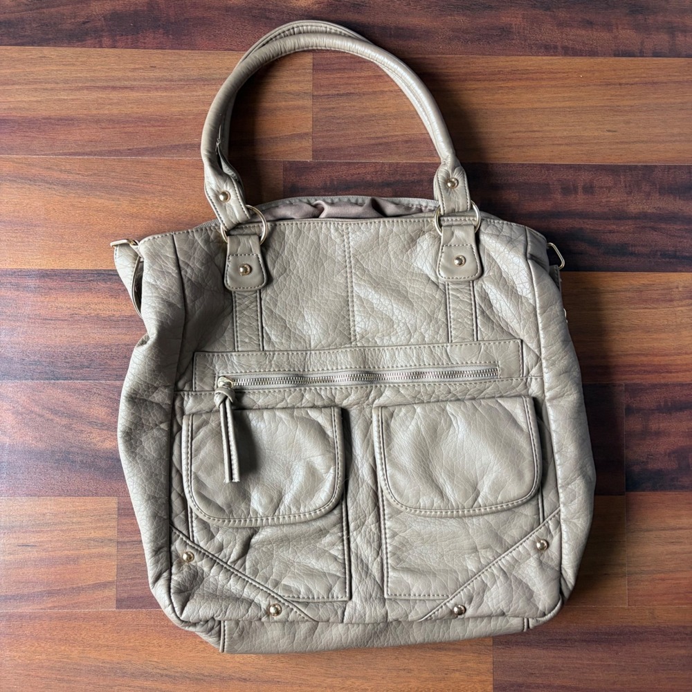 Under One Sky Taupe Vegan Leather Tote Bag Pebbled Hobo Shoulder Bag
